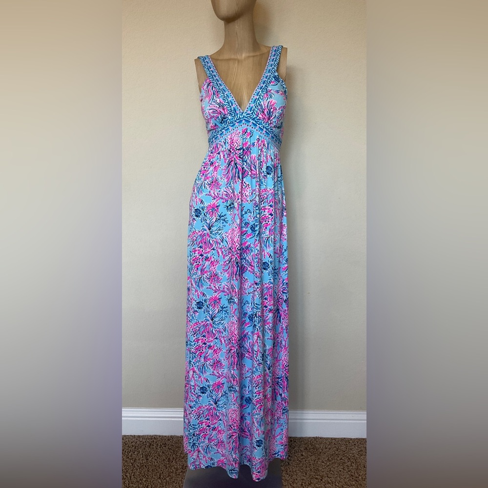 Lilly Pulitzer NWT Serena V-Neck Maxi Dress in Celestial Blue Seek and Sea 00 - Picture 6 of 16
